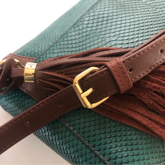 Isaac Mizrahi Teal Textured Genuine Leather Crossbody, NWOT - Picture 5 of 14